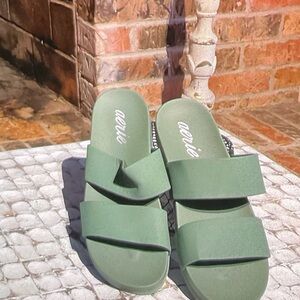 aerie Olive Green Double-Strap Slide Sandals